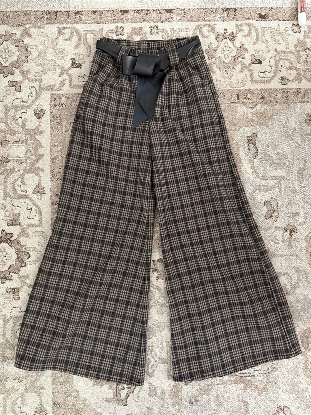 Lafée Paris Plaid Wide Leg Palazzo Pants Made in Italy NWT S